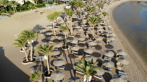 Drone flight over palm trees and sea in Egypt 스톡 동영상 129252754