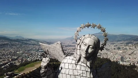 Drone flight over Panecillo panoramic point Quito Ecuador Stock Footage 88515634
