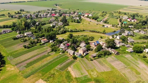 A drone flight over a picturesque beautiful village in Ukraine Stock Footage 129339924