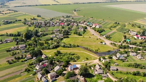 A drone flight over a picturesque beautiful village in Ukraine Stock Footage 129340087