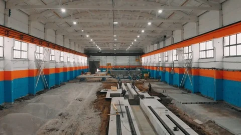 Drone flight over pipe factory. production room. industrial warehouse. Aerial Stock Footage 97820071