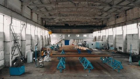 Drone flight over pipe factory. production room. industrial warehouse. Aerial Stock Footage 97822980