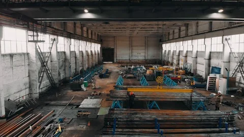 Drone flight over pipe factory. production room. industrial warehouse. Aerial Stock Footage 97824660