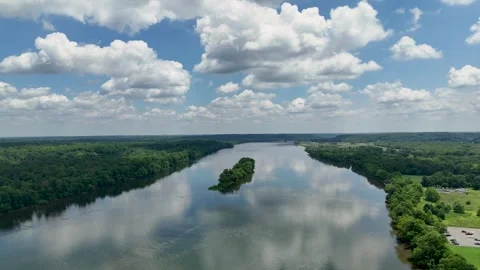 Drone Flight Over Potomac River at Algonkian Regional Park, Sterling VA Stock Footage 342133133