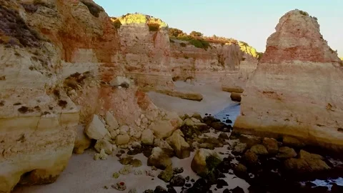 Drone flight over Praia de Marinha in Portugal Stock Footage 132096077