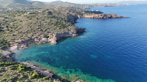 Drone Flight Over Pristine Greek Beach and Blue Sea Vídeos de archivo 338239246