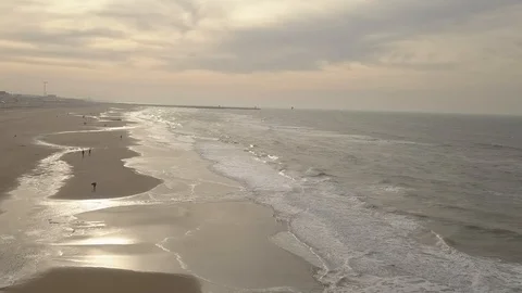Drone Flight Over Public Beach In Cold Weather 스톡 동영상 117034682