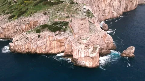 Drone flight over Punta Campanella lighthouse, Sorrento Coast. Stock Footage 304668360