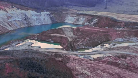 Drone flight over a quarry with red clay. Stock Footage 152783929