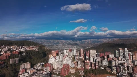 Drone Flight Over Quito City With Mountain and Blue Sky Stock Footage 343420514