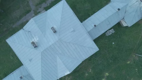 Drone flight over the Radziwill palace in Polonechka and storks settled in nests Stock Footage 311736968