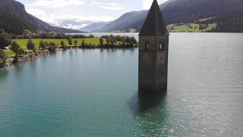 Drone Flight over Reschenpass Stock Footage 115494006