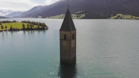 Drone Flight over Reschenpass Stock Footage 115494160