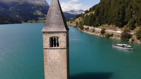 Drone Flight over Reschenpass Stock Footage 115495200