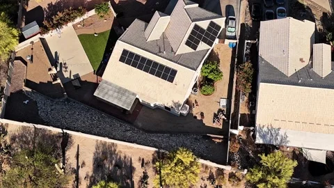 Drone flight over residential Tile roofs and solar panels Stock-Footage 307212162