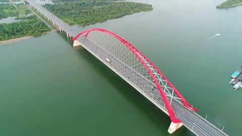 Drone flight over the river. cable-stayed bridge.beautiful landscape 库存影片 78544225