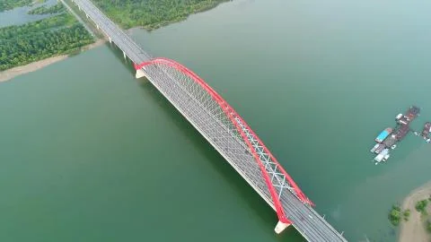 Drone flight over the river. cable-stayed bridge.beautiful landscape Stock Photos