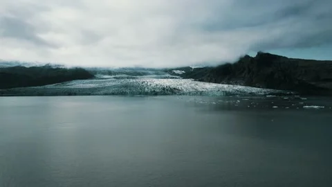 Drone Flight Over The River To The Glacier Hoffellsjökull, Iceland Stock Footage 171901892