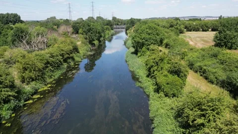 Drone flight over the River Lea Stock Footage 312742047