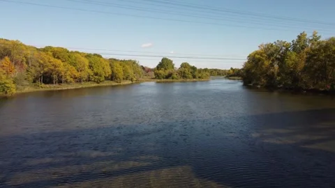 Drone Flight over River &amp; Old Golf Course Stock Footage 314202072