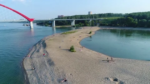 Drone flight over the river. sand beach Vidéo 78757071