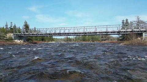 Drone Flight Over River Surface Toward Bridge Stock Footage 253265999