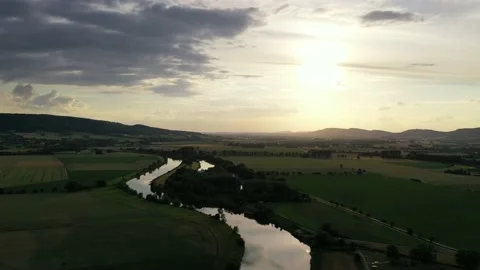 Drone flight over river Weser , Germany Stock Footage 136148971