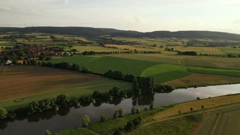 Drone flight over river Weser , Germany Stock Footage 136149535