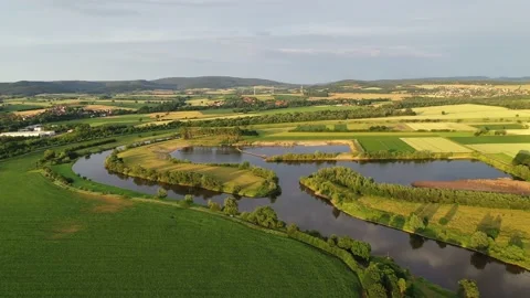 Drone flight over river Weser , Germany Stock Footage 136149596