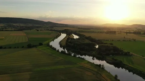 Drone flight over river Weser , Germany Stock Footage 136149928