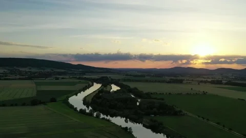 Drone flight over river Weser , Germany Stock-Footage 136150069