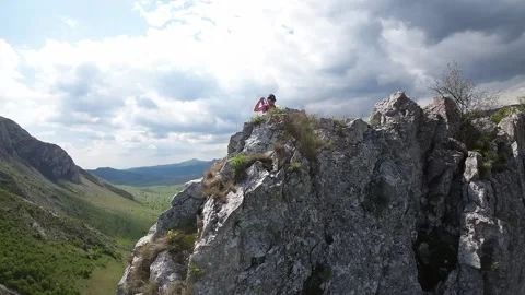 Drone Flight Over Rock Climber in Wild Romanian Nature Stock Footage 311112745