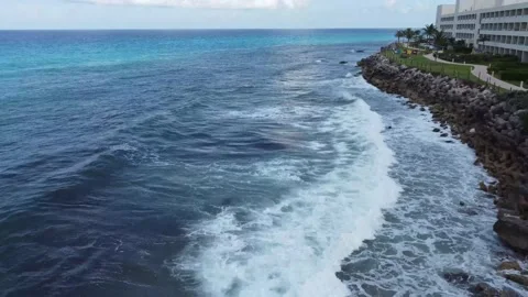 Drone flight over rocks and the Caribbean Sea Stock-Footage 201369871