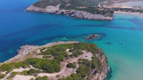 Drone Flight over Rocky Cape and Turquoise Sea, Greece Stock Footage 343733292