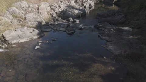 Drone Flight Over Rocky River Stream with Splashing Water – Aerial 4K Stock Footage 325411322
