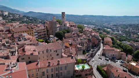 Drone flight over the roofs of Grasse Old Town in South France Video stock 237743883