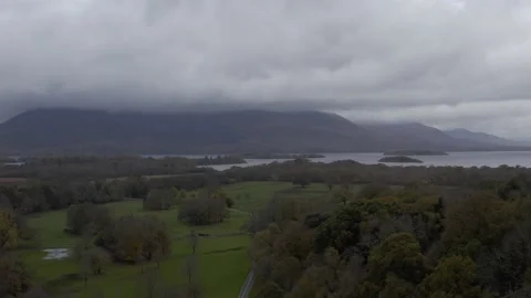 Drone flight over Ross Castle. Killarney National park. Ireland. autumn 2022 Stock Footage 222074560
