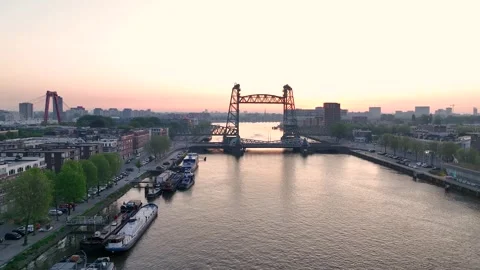 Drone flight over Rotterdam, Netherlands. New skyscrapers Stock Footage 327365057