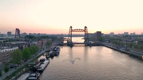 Drone flight over Rotterdam, Netherlands. New skyscrapers Stock Footage 334665548