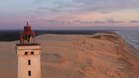 Drone Flight Over Rubjerg Knude Lighthouse And Coastline Video stock 154179810