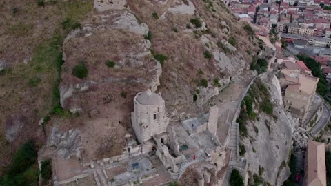 Drone flight over a ruined castle in Amantea, Stock Footage 214283939