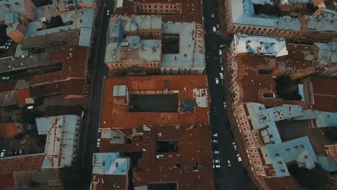 Drone flight over the rusty roofs of the old city. Chernivtsi Ukraine Stock Footage 83566047