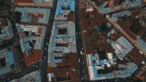 Drone flight over the rusty roofs of the old city. Chernivtsi Ukraine Stock Footage 83567592