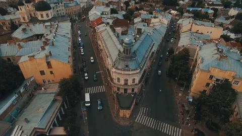 Drone flight over the rusty roofs of the old city. Chernivtsi Ukraine Stock Footage 83569873