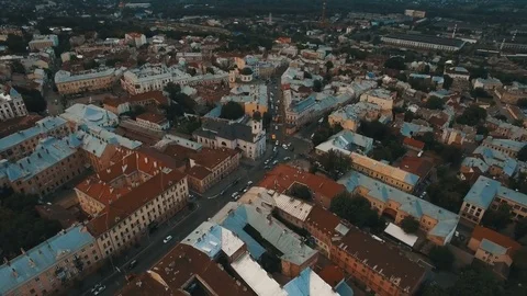 Drone flight over the rusty roofs of the old city. Chernivtsi Ukraine Stock Footage 83620292