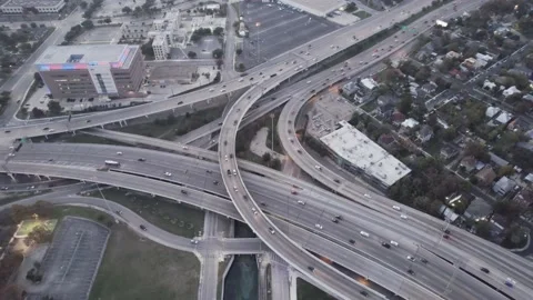 Drone flight over San Antonio Texas downtown at cloudy sunset Stock Footage 218363094