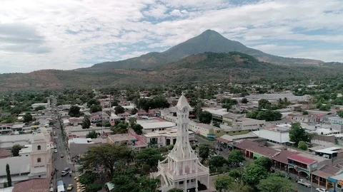 Drone flight over a San Vicente town and landscape Stock Footage 101465409