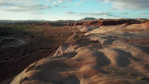 Drone Flight Over Sandstone Canyon at Sunset in Utah Desert Stock Footage 324812937