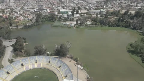 Drone flight over Sausalito lagoon, stadium and university campus Stock Footage 235948610