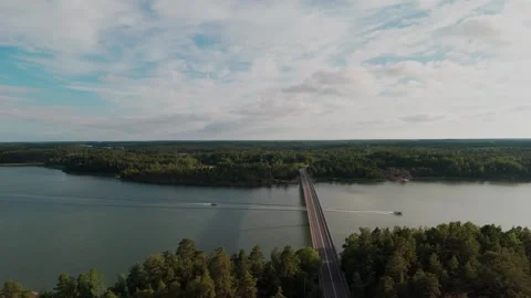 Drone Flight Over the Scenic Bridge in Kustavi, Finland, Summer Stock Footage 314389767